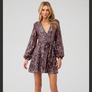 NWT Bardot Stripe Sequin Bellissa Dress In Multi Pink. Size XS